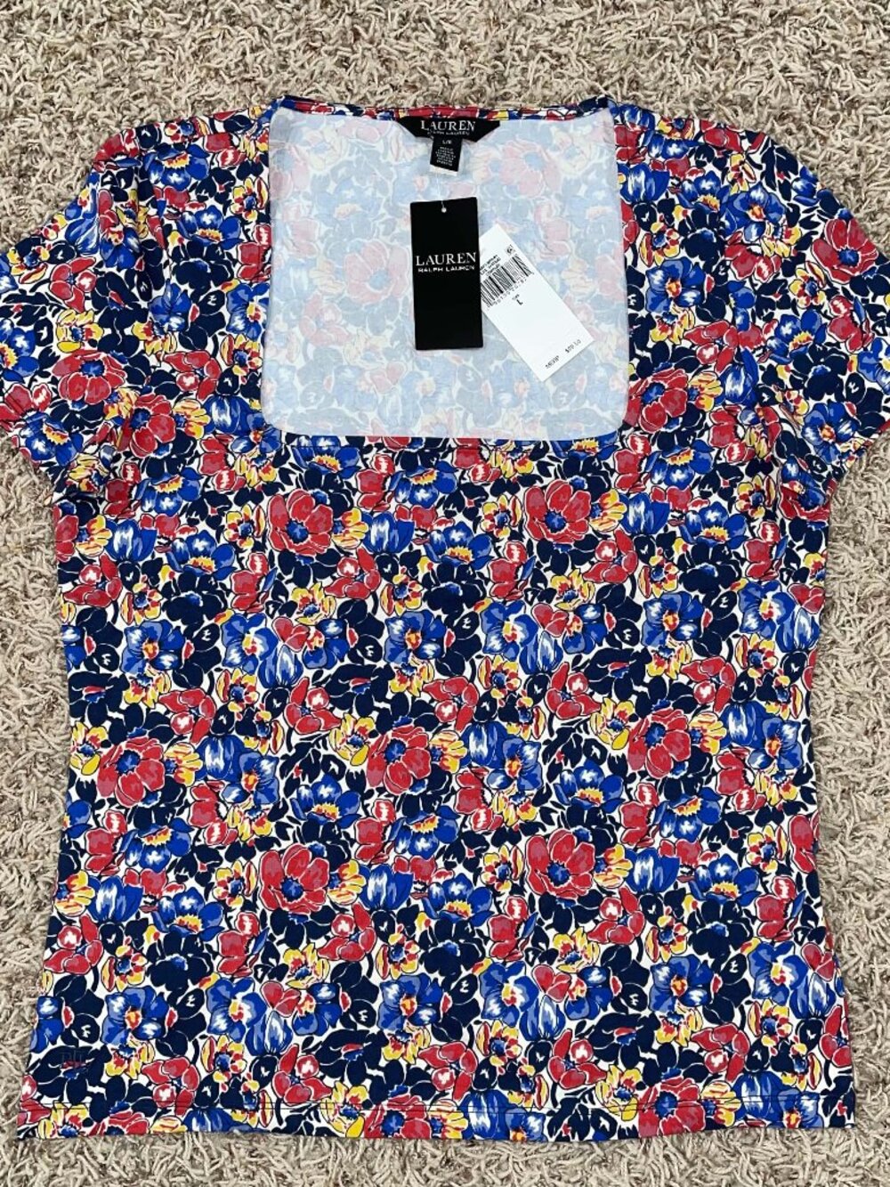 Lauren Ralph Lauren Women's Floral Printed Square Neck Top, Size Large (New)